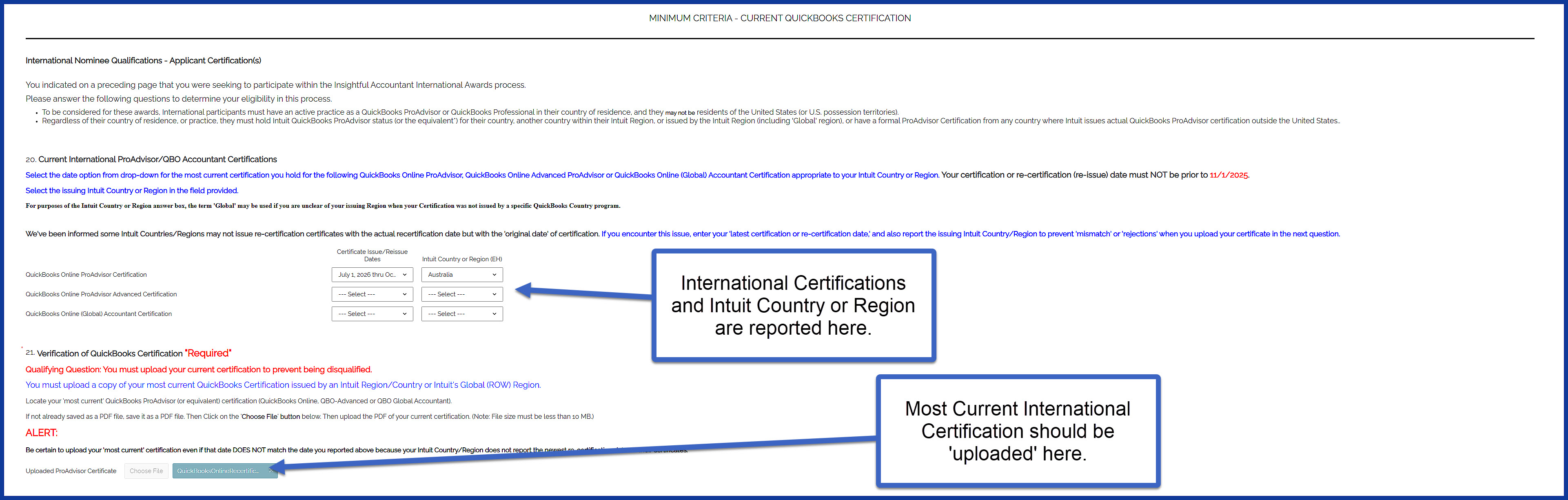 2027 International certification app snapshot