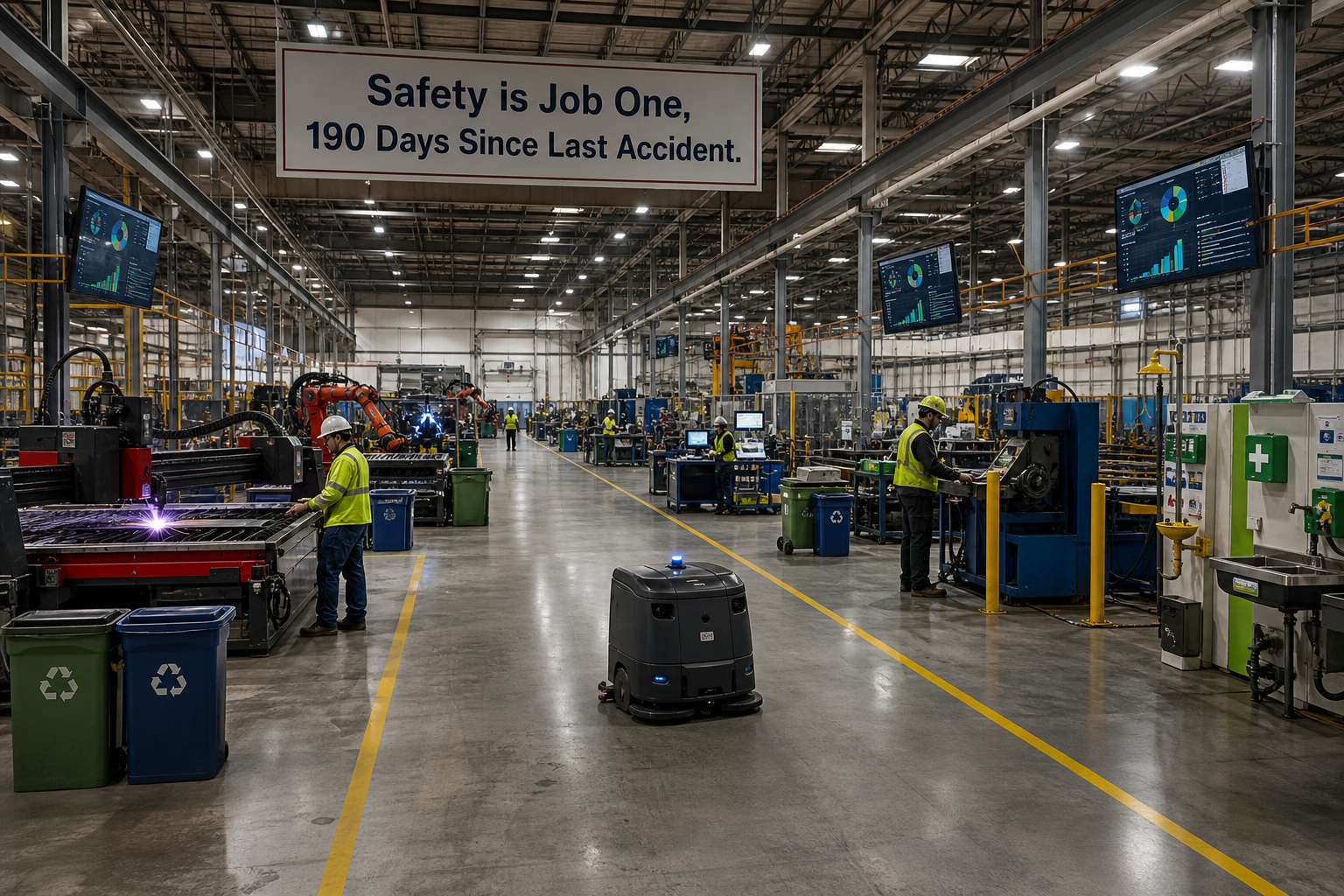 Clean Industrial Manufacturing Facility With robotic welding stations