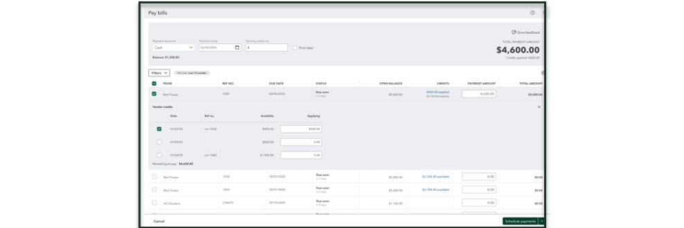 PayBills Vendor Credit_W