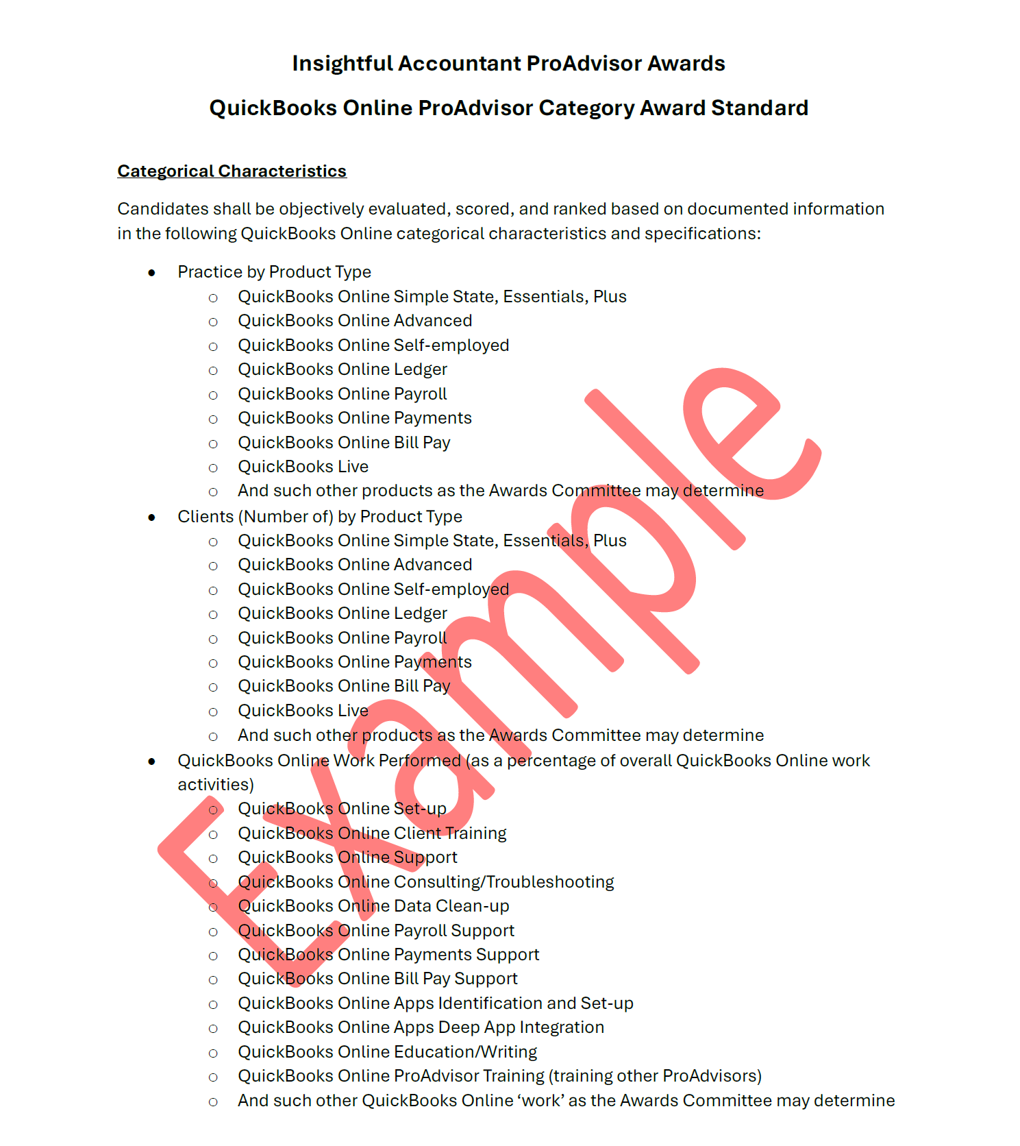 QBO Category Characteristic Standards (only)